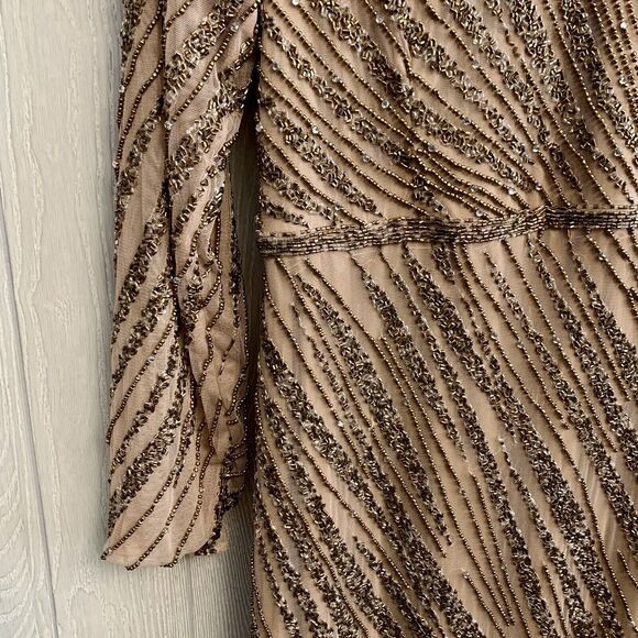 Mac Duggal Long Sleeve Beaded Column Gown Size 12 Mocha 5240 NWT - Picture 5 of 10